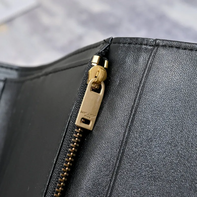 YSL Black Leather Trifold Wallet - Image 6