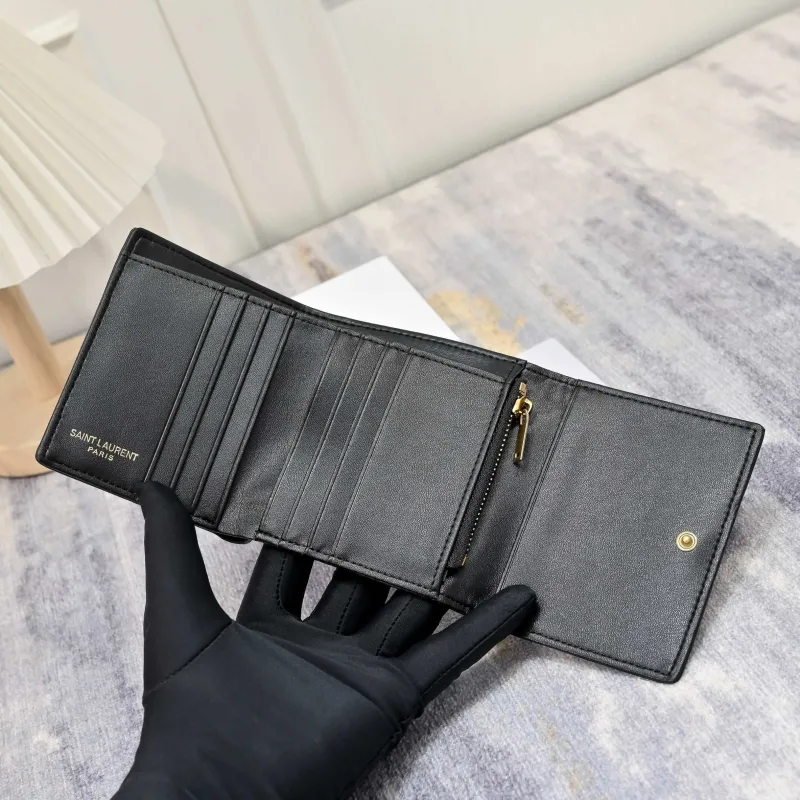 YSL Black Leather Trifold Wallet - Image 7