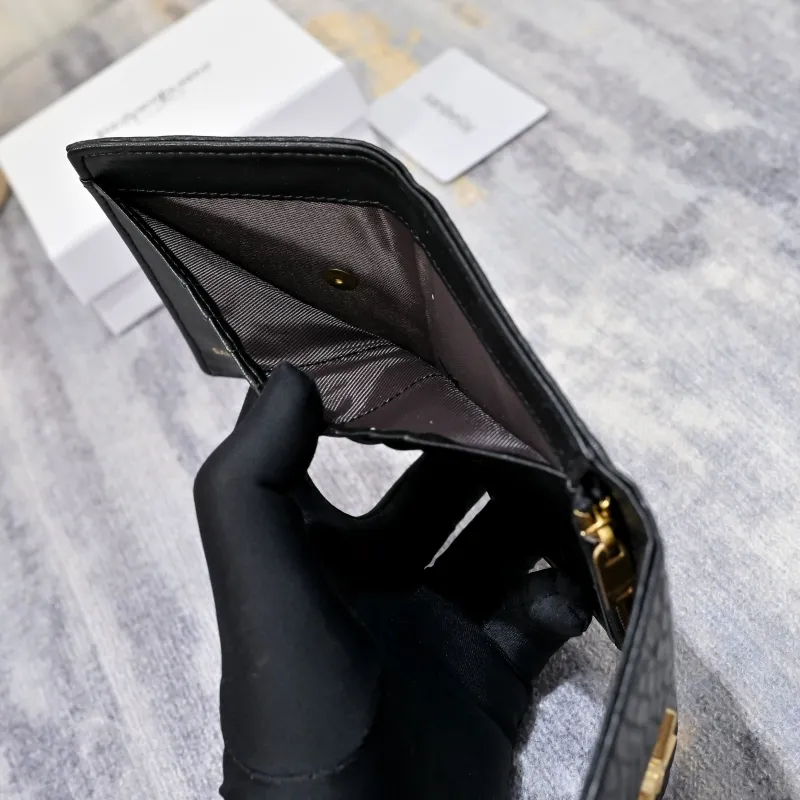 YSL Black Leather Trifold Wallet - Image 8