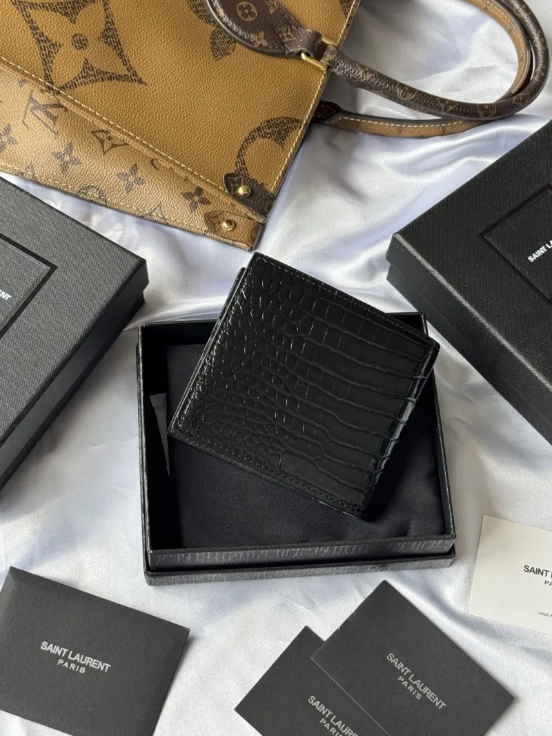 Alternative view of YSL Black Crocodile Embossed Leather Bifold Wallet