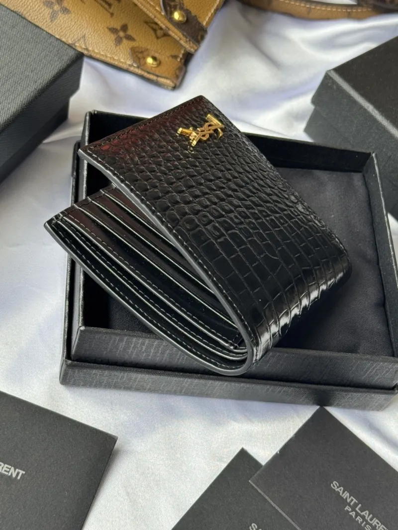 YSL Black Crocodile Embossed Leather Bifold Wallet - Image 3