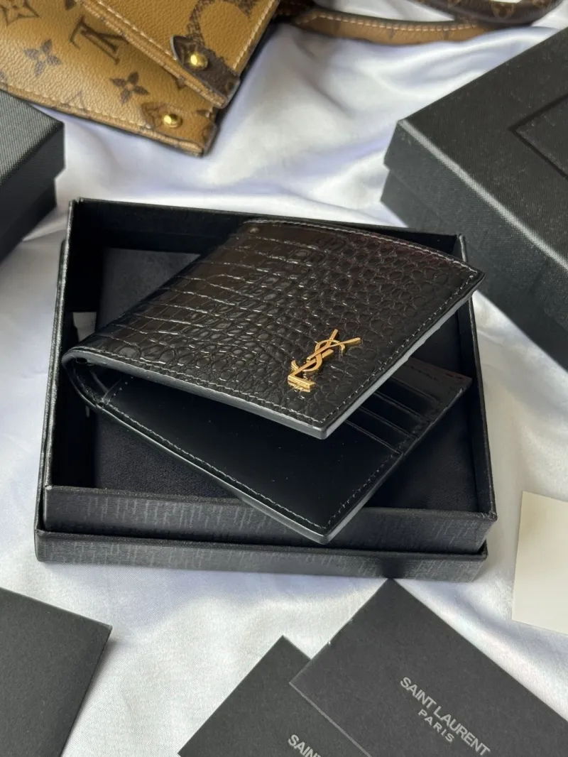 YSL Black Crocodile Embossed Leather Bifold Wallet - Image 4
