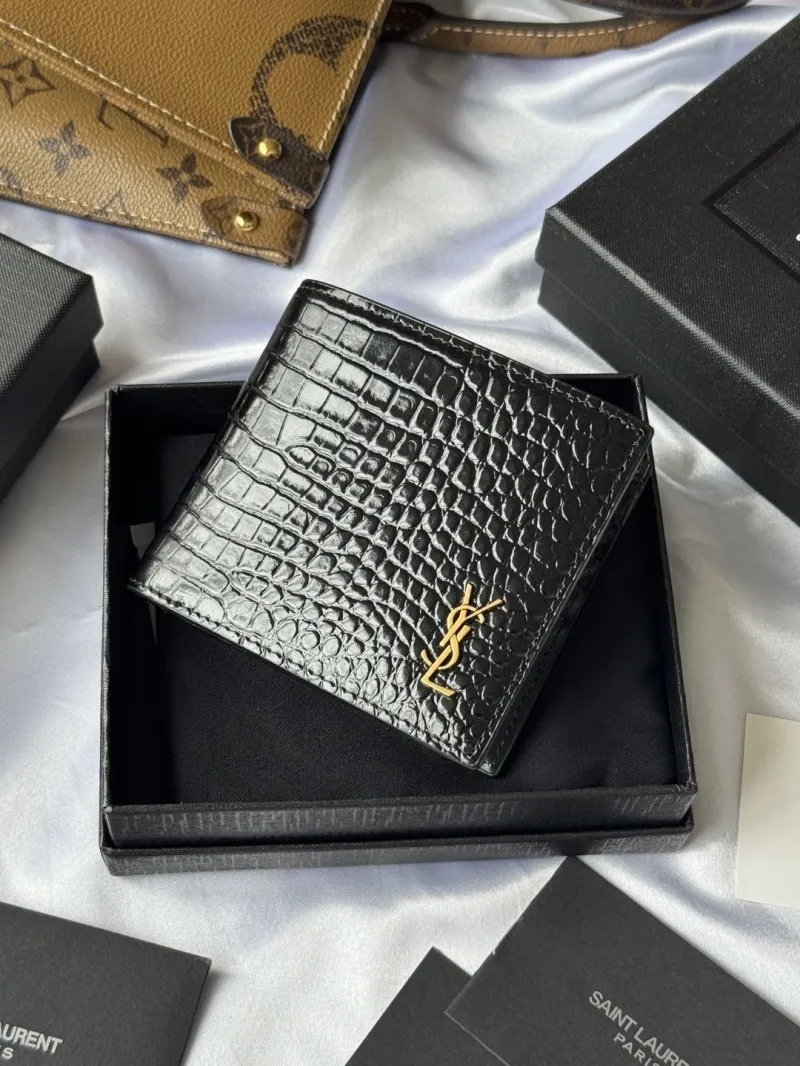 YSL Black Crocodile Embossed Leather Bifold Wallet - Image 5