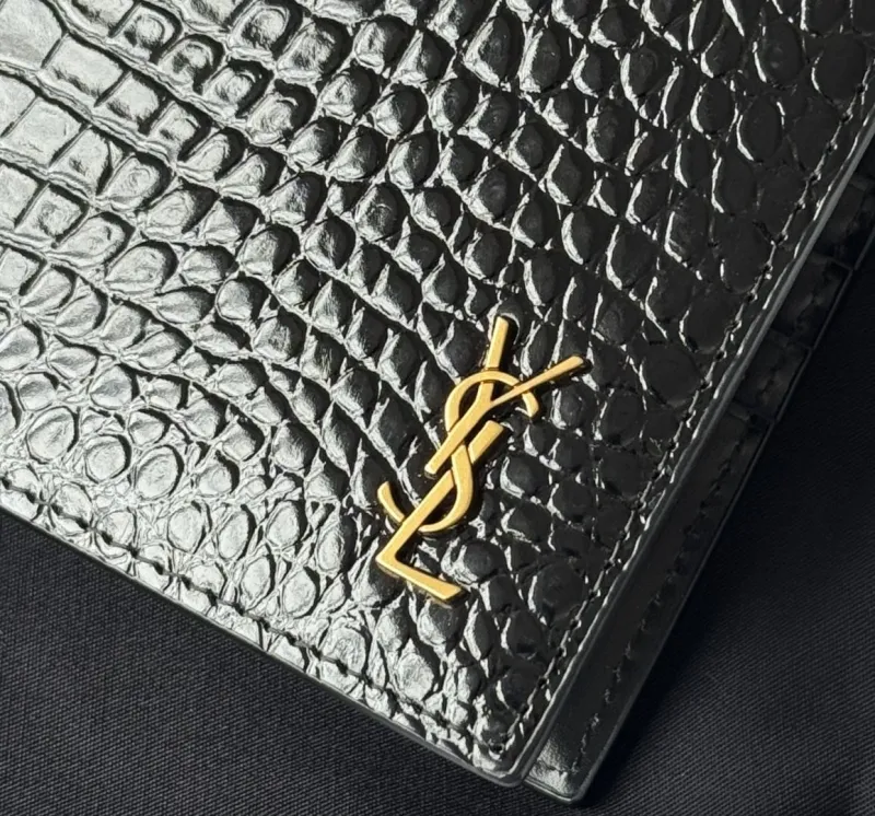 YSL Black Crocodile Embossed Leather Bifold Wallet - Image 6