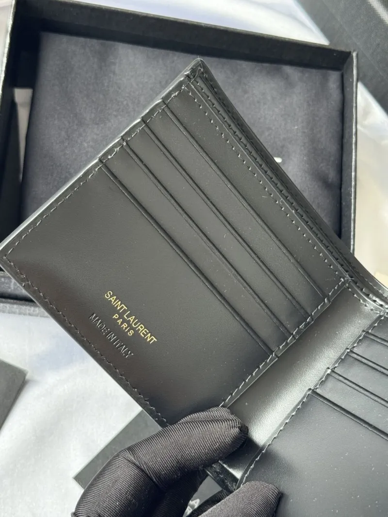 YSL Black Crocodile Embossed Leather Bifold Wallet - Image 8