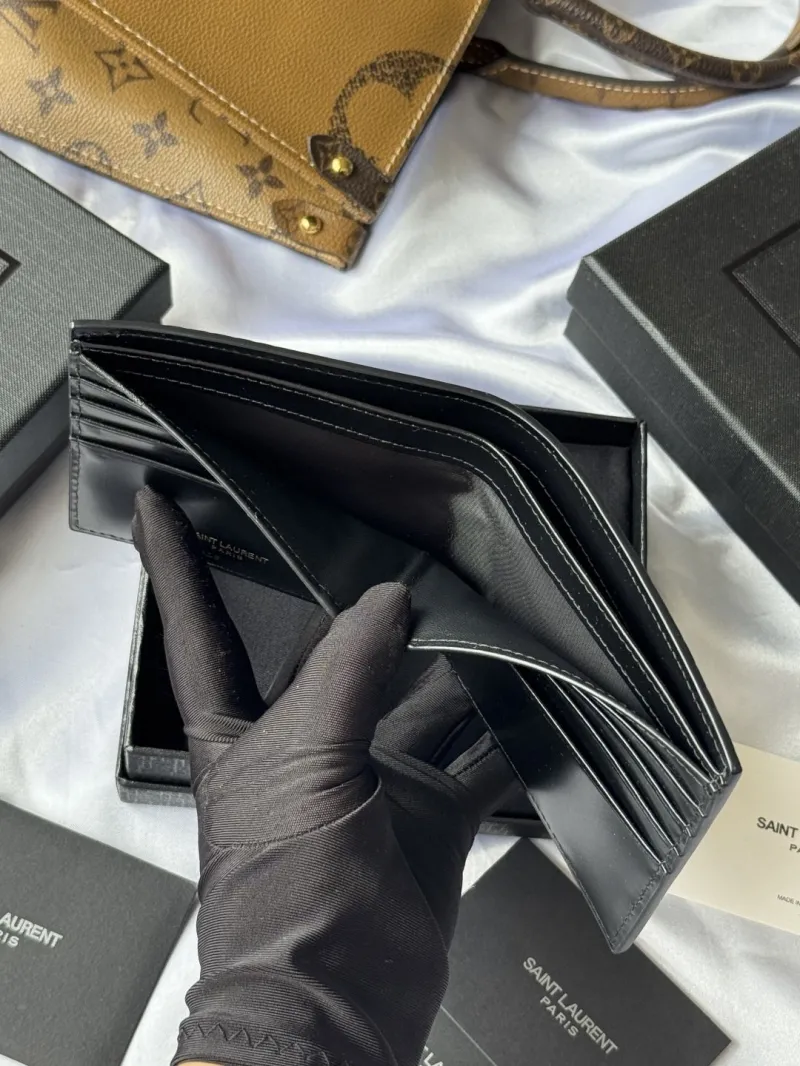 YSL Black Crocodile Embossed Leather Bifold Wallet - Image 9