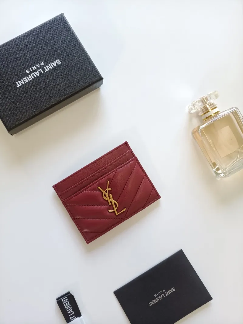 YSL Burgundy Leather Card Holder 172