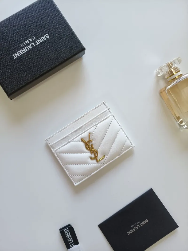 YSL White Quilted Leather Card Holder