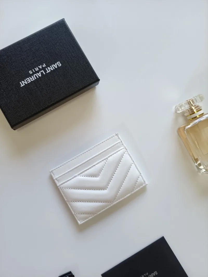 YSL White Quilted Leather Card Holder - Image 3