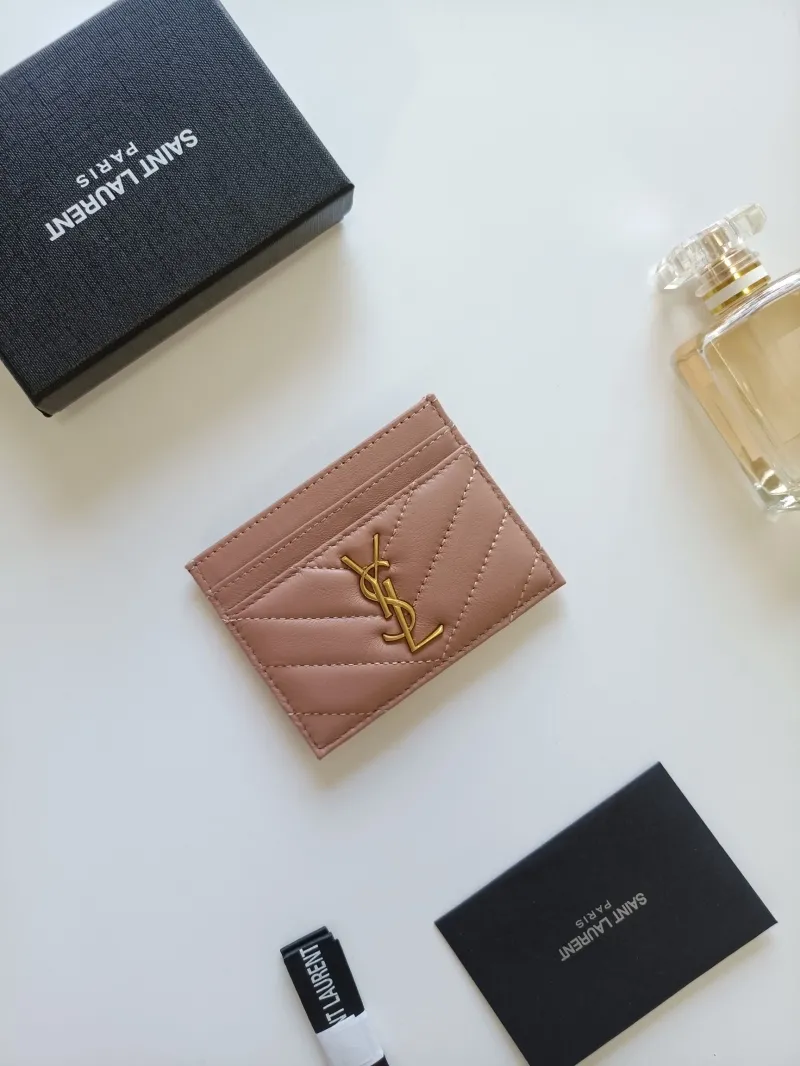 YSL Pink Quilted Leather Card Holder