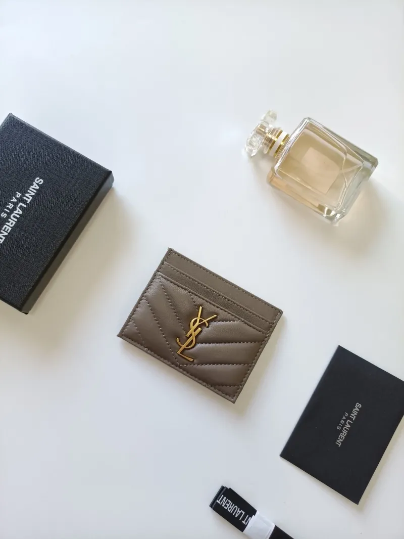 Alternative view of Saint Laurent Taupe Quilted Leather Card Holder