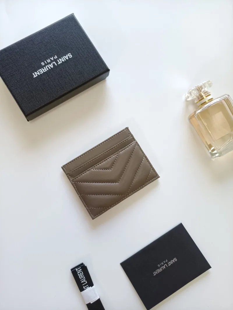 Saint Laurent Taupe Quilted Leather Card Holder - Image 3