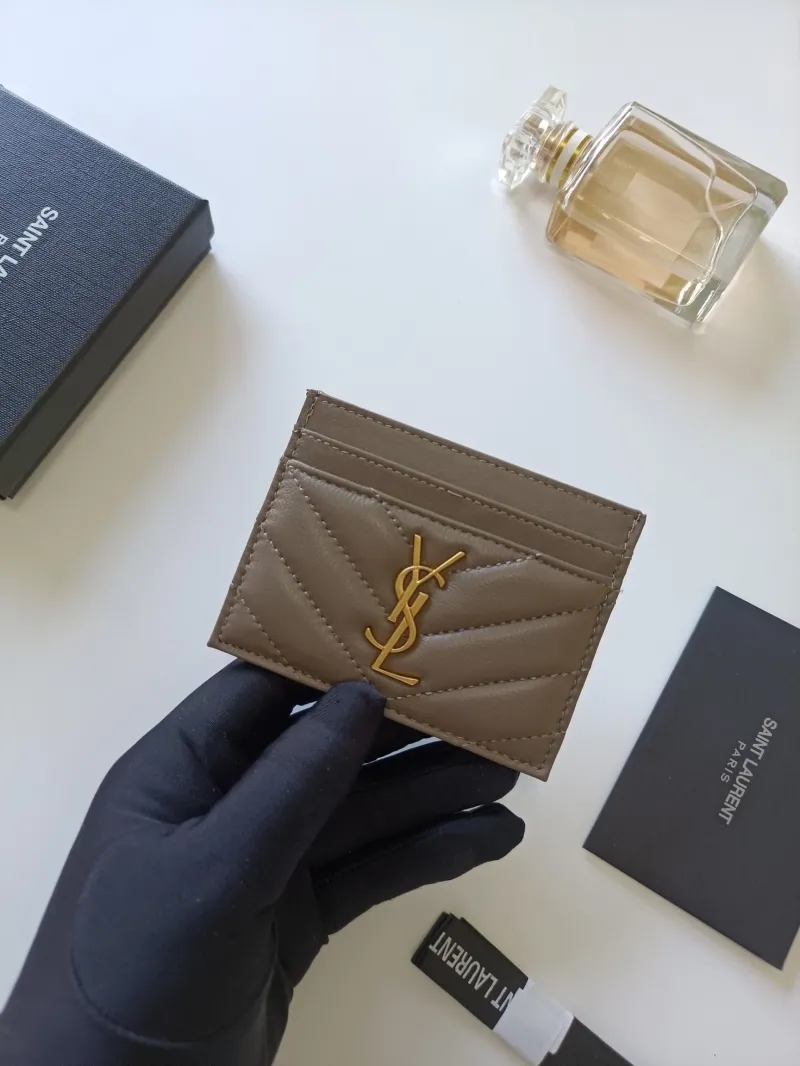 Saint Laurent Taupe Quilted Leather Card Holder - Image 4