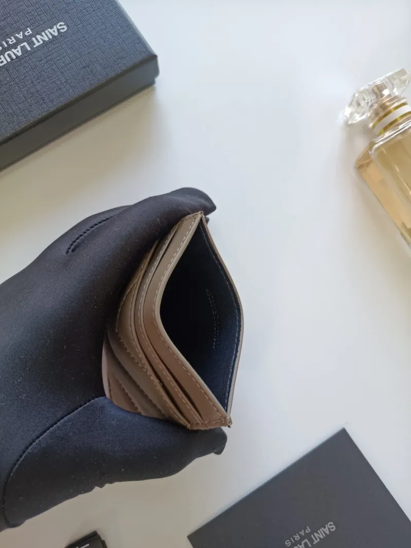 Saint Laurent Taupe Quilted Leather Card Holder - Image 5