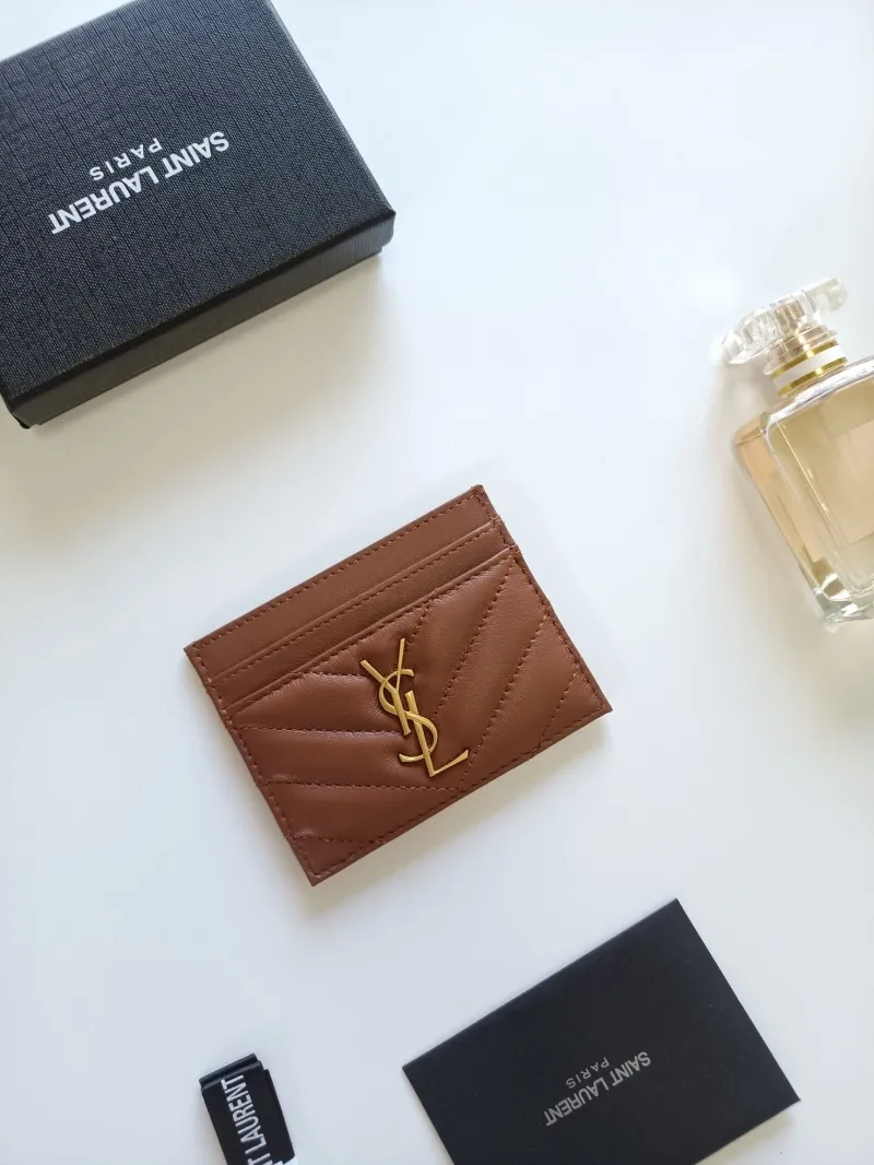 YSL Brown Quilted Leather Card Holder