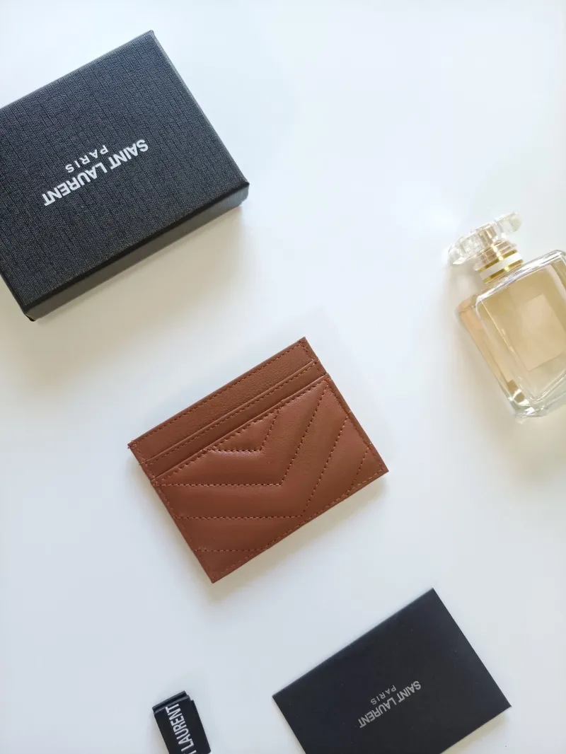 YSL Brown Quilted Leather Card Holder - Image 3