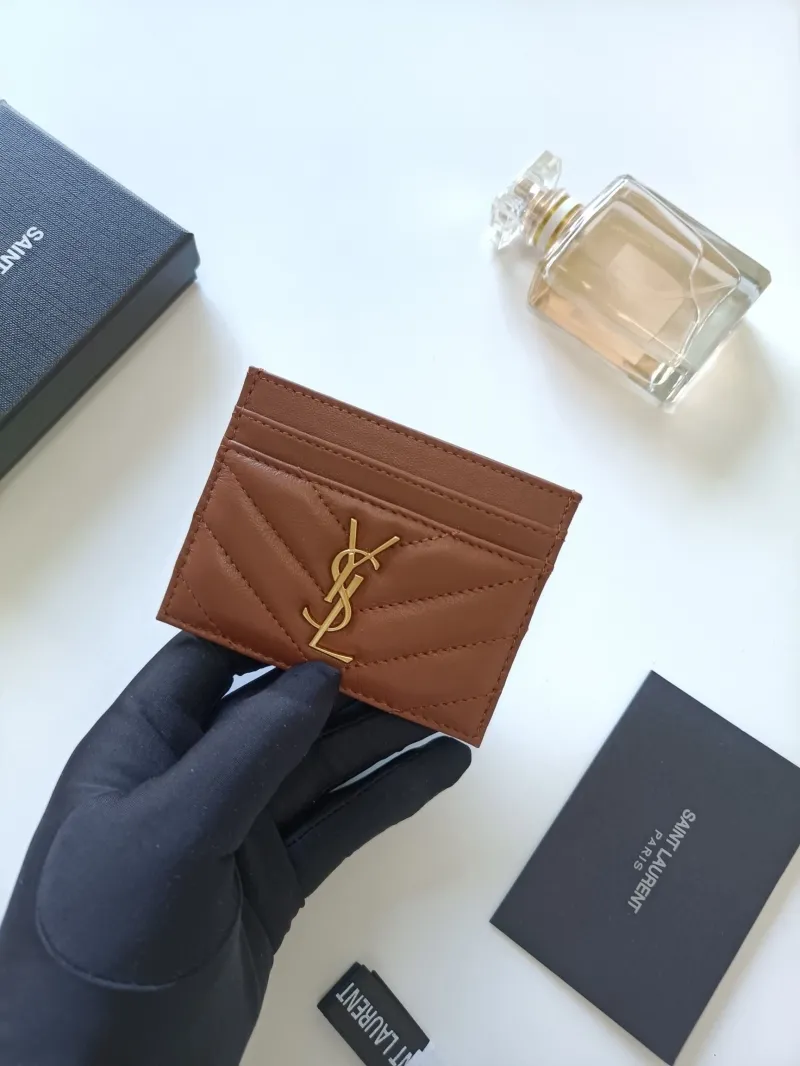 YSL Brown Quilted Leather Card Holder - Image 4