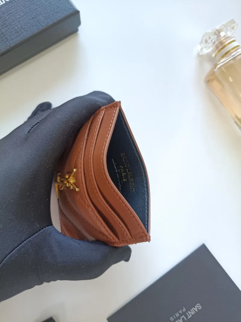 YSL Brown Quilted Leather Card Holder - Image 5