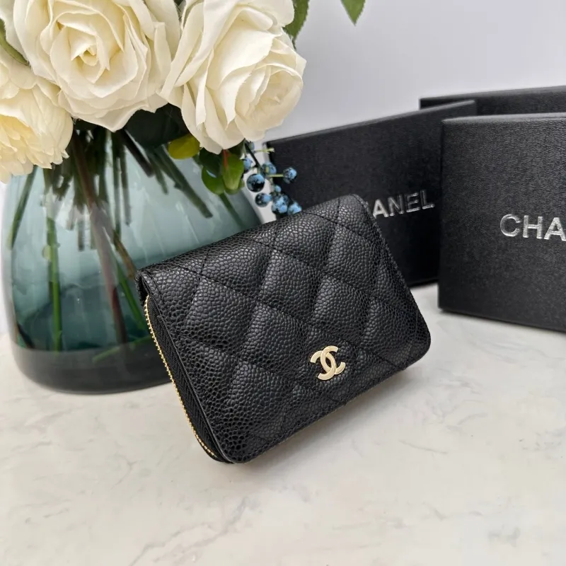 Alternative view of Chanel Black Quilted Caviar Zip Around Small Wallet