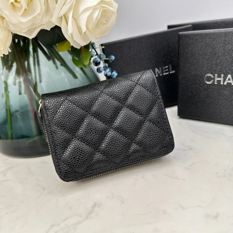 Chanel Black Quilted Caviar Zip Around Small Wallet - Image 3
