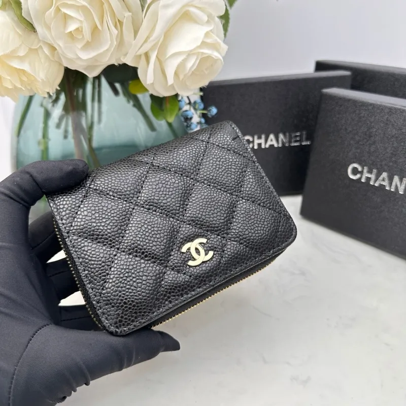 Chanel Black Quilted Caviar Zip Around Small Wallet - Image 4