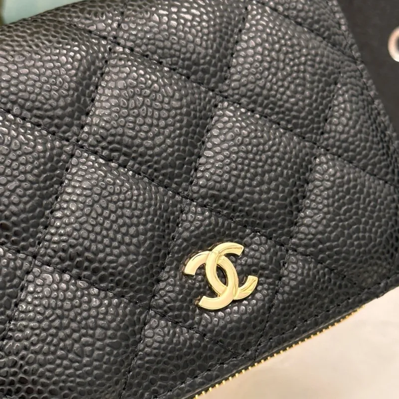 Chanel Black Quilted Caviar Zip Around Small Wallet - Image 5