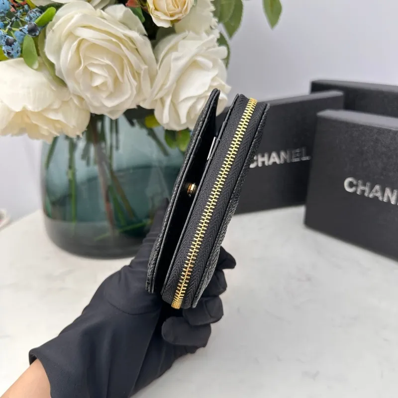 Chanel Black Quilted Caviar Zip Around Small Wallet - Image 6