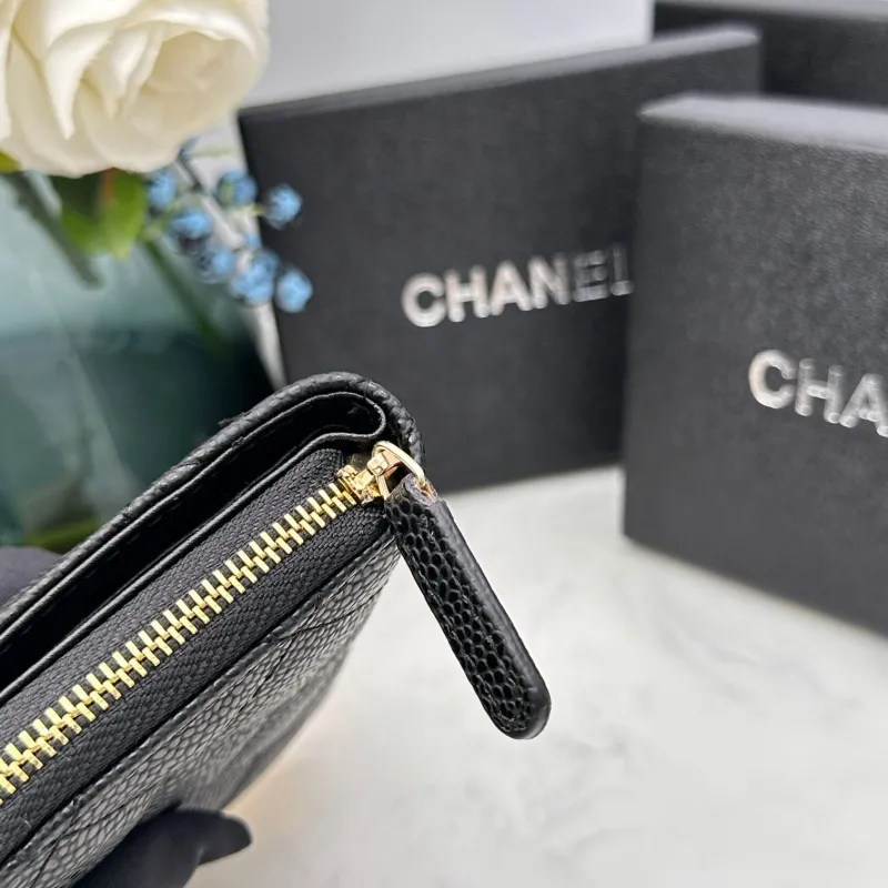 Chanel Black Quilted Caviar Zip Around Small Wallet - Image 7