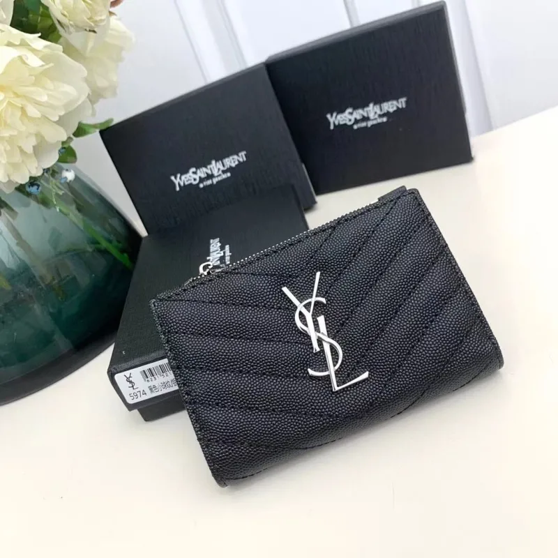 YSL Black Quilted Leather Zip Wallet 5974