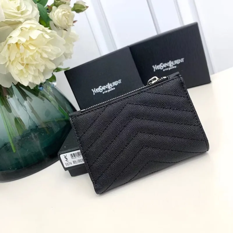 YSL Black Quilted Leather Zip Wallet 5974 - Image 3