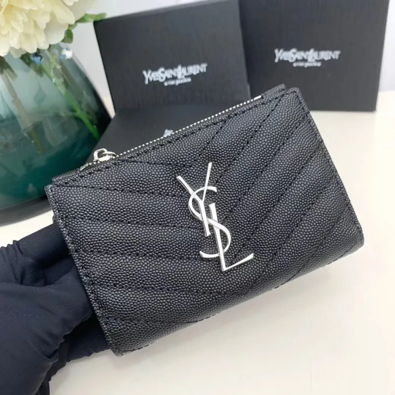 YSL Black Quilted Leather Zip Wallet 5974 - Image 4