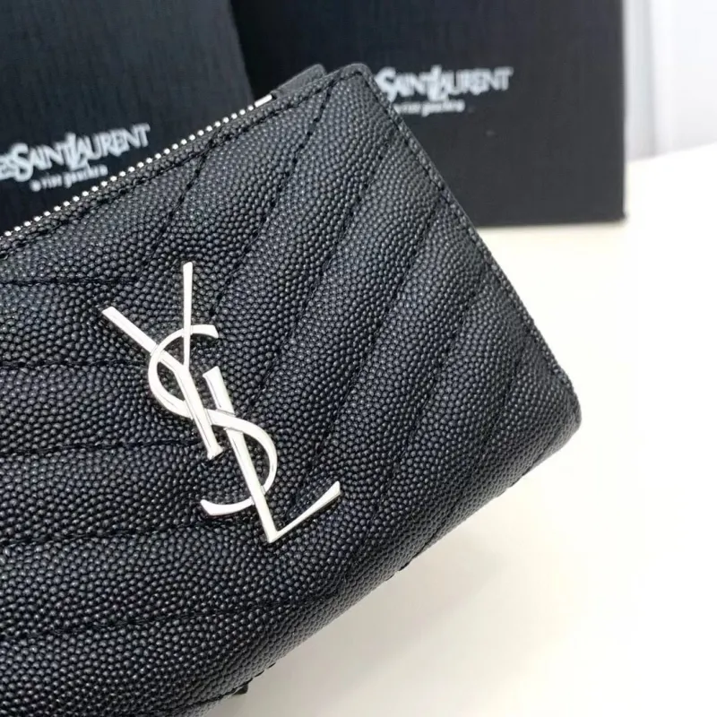 YSL Black Quilted Leather Zip Wallet 5974 - Image 5