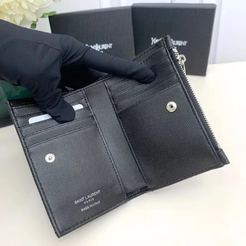 YSL Black Quilted Leather Zip Wallet 5974 - Image 6