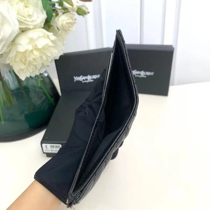 YSL Black Quilted Leather Zip Wallet 5974 - Image 7