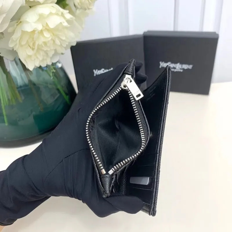 YSL Black Quilted Leather Zip Wallet 5974 - Image 9