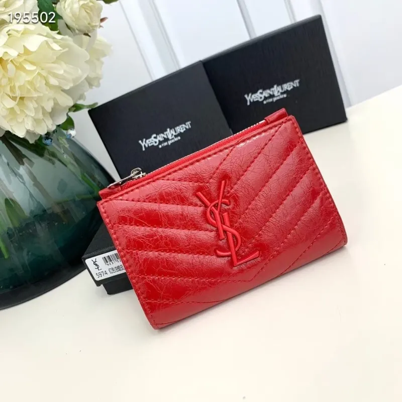 Yves Saint Laurent Red Leather Zip Wallet 5974