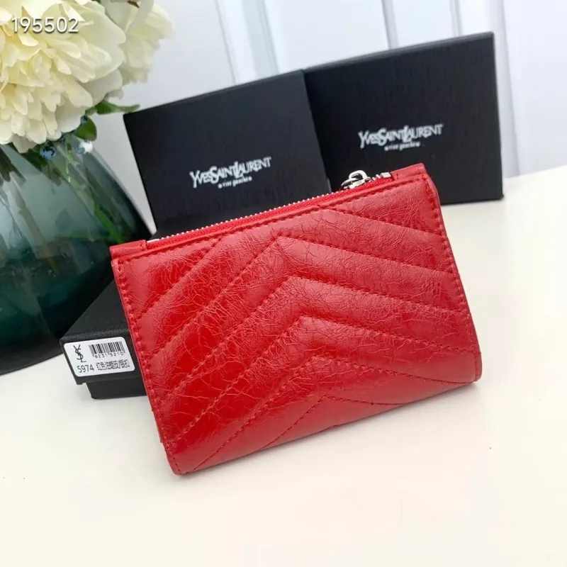 Yves Saint Laurent Red Leather Zip Wallet 5974 - Image 3