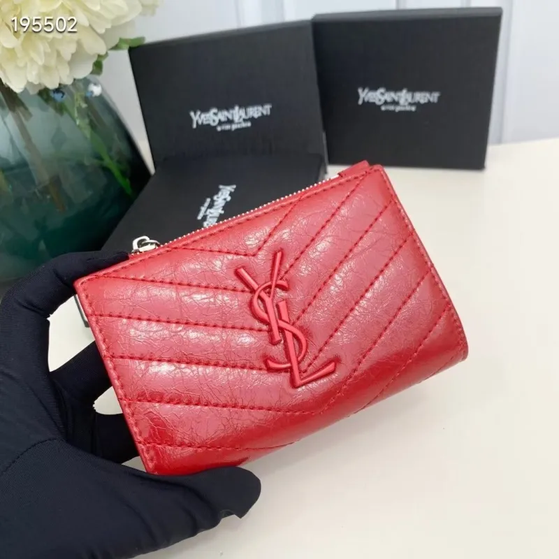Yves Saint Laurent Red Leather Zip Wallet 5974 - Image 4