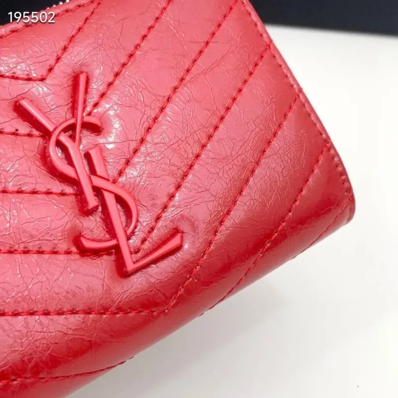 Yves Saint Laurent Red Leather Zip Wallet 5974 - Image 5