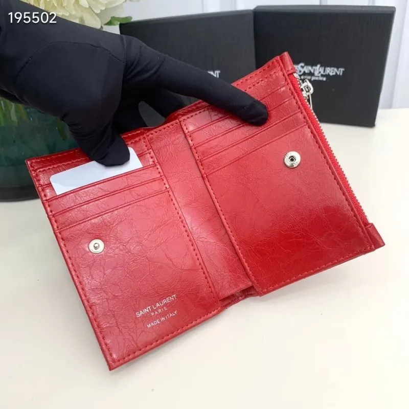 Yves Saint Laurent Red Leather Zip Wallet 5974 - Image 6