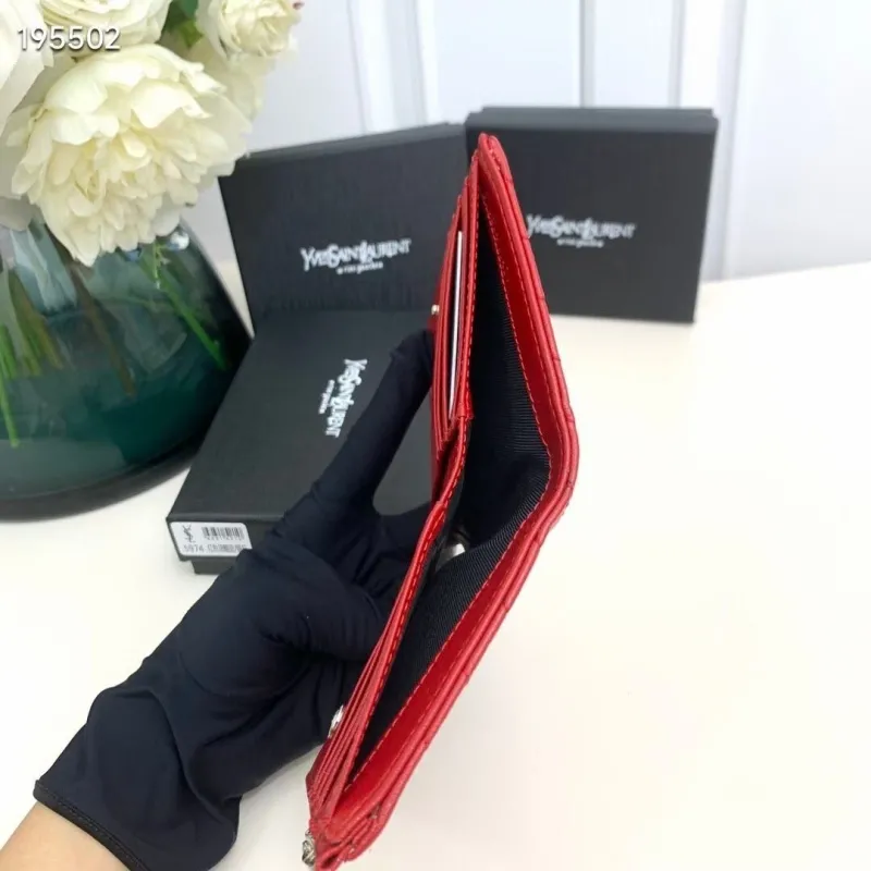 Yves Saint Laurent Red Leather Zip Wallet 5974 - Image 7