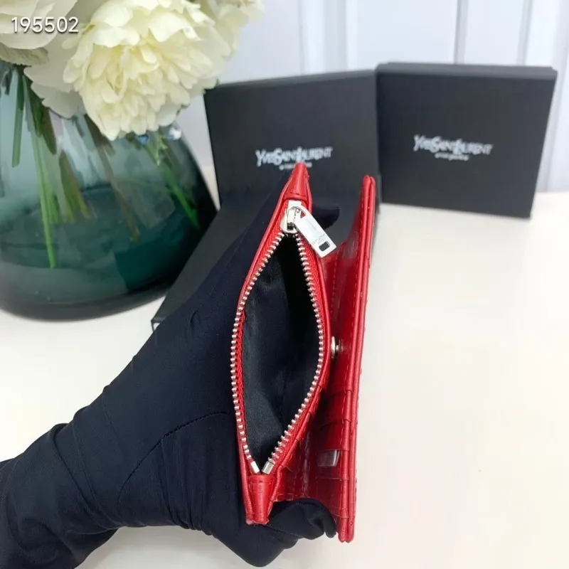 Yves Saint Laurent Red Leather Zip Wallet 5974 - Image 8
