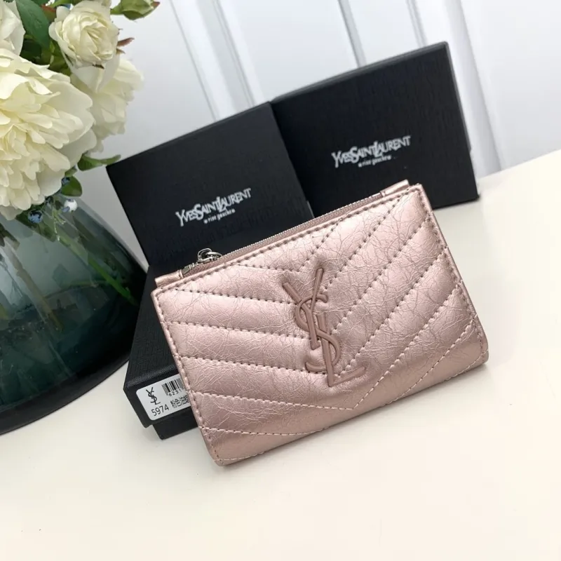 YSL Metallic Pink Leather Wallet 5974
