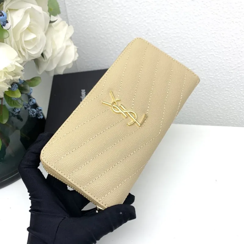 YSL Beige Zip Around Leather Wallet 358094 - Image 3