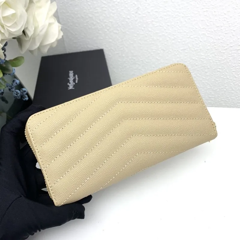 YSL Beige Zip Around Leather Wallet 358094 - Image 4