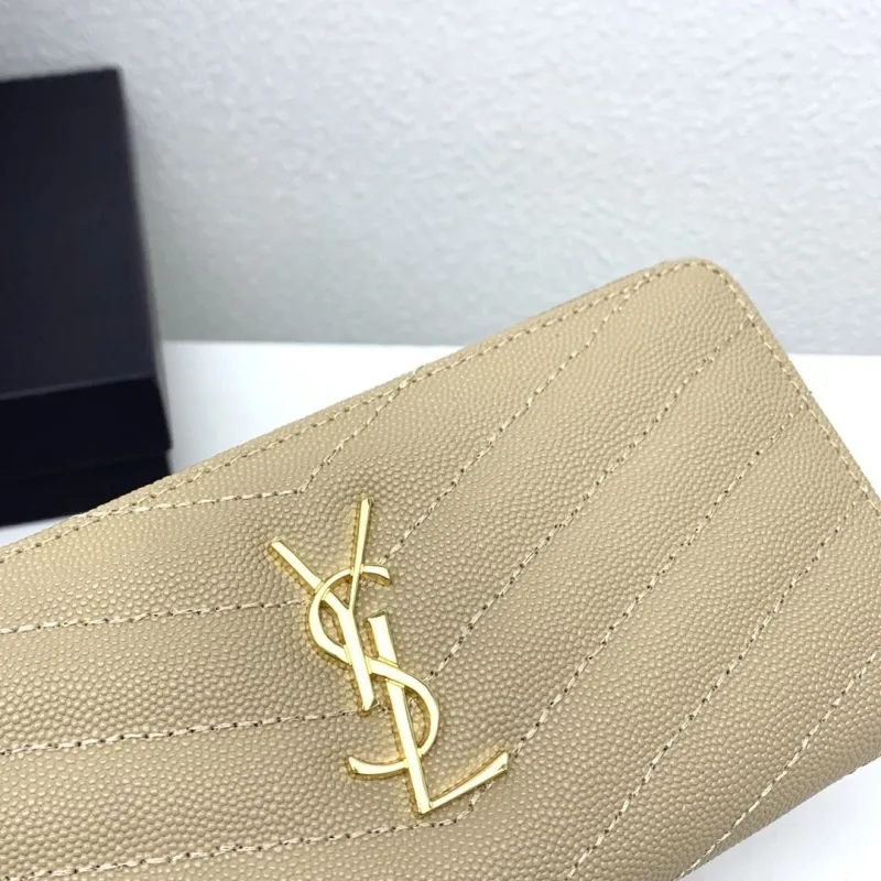 YSL Beige Zip Around Leather Wallet 358094 - Image 5
