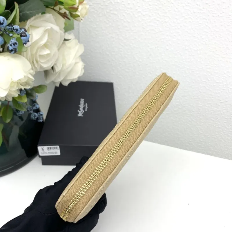 YSL Beige Zip Around Leather Wallet 358094 - Image 6
