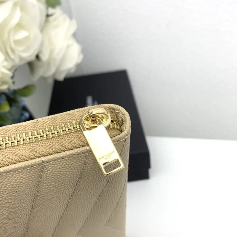 YSL Beige Zip Around Leather Wallet 358094 - Image 7