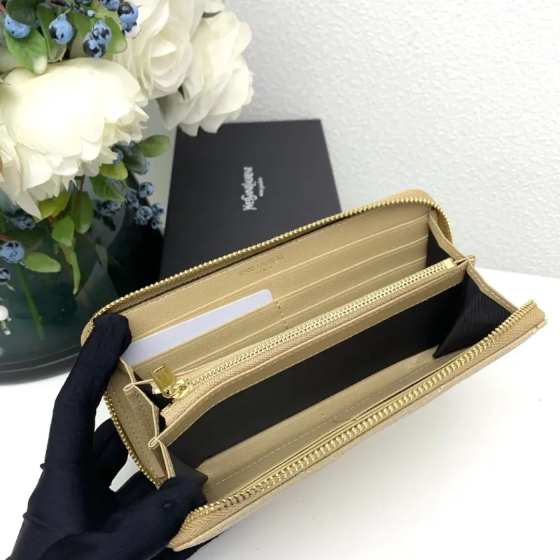 YSL Beige Zip Around Leather Wallet 358094 - Image 8