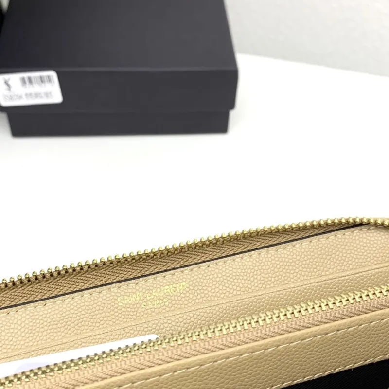 YSL Beige Zip Around Leather Wallet 358094 - Image 9